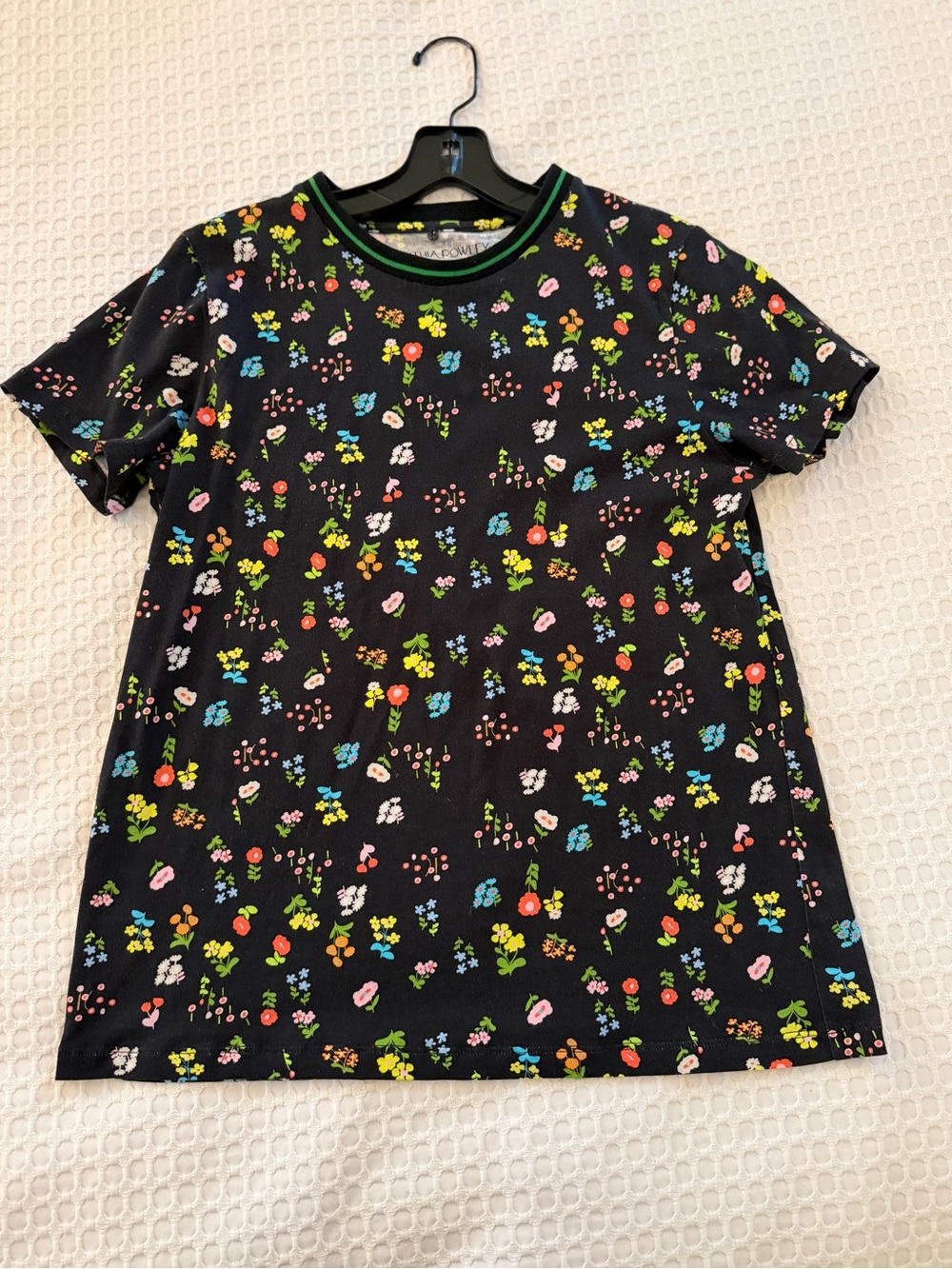 Cynthia Rowley Black Short-Sleeve Tee with Multi-Color Floral Print